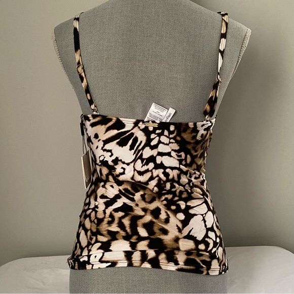 Calvin Klein Women's Animal Print Ruched Tummy Control Tankini Top Size L - Picture 5 of 6